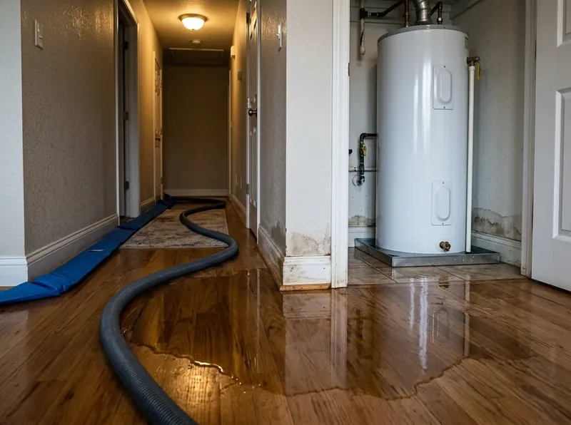 Water heater and appliance leak cleanup in Grapevine TX extracting pooled water from utility room and hallway