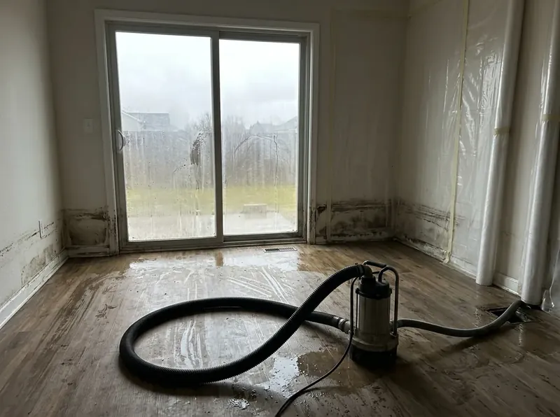 Flood damage cleanup in Grapevine TX extracting mud and stormwater runoff after heavy rains