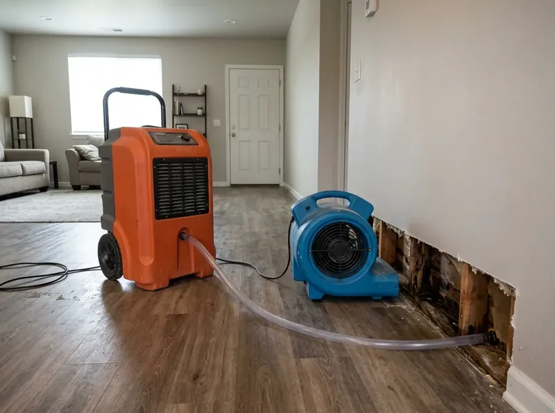 Structural drying and dehumidification in Grapevine TX with commercial LGR dehumidifier and axial air movers