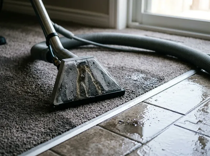 Standing water extraction in Grapevine TX removing trapped water from wet carpet and tile flooring